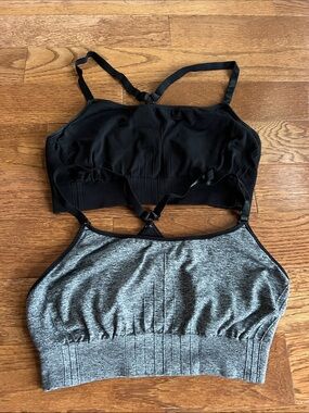 Set of 2 Seamless Stretch Bralette - Black & Heather Gray